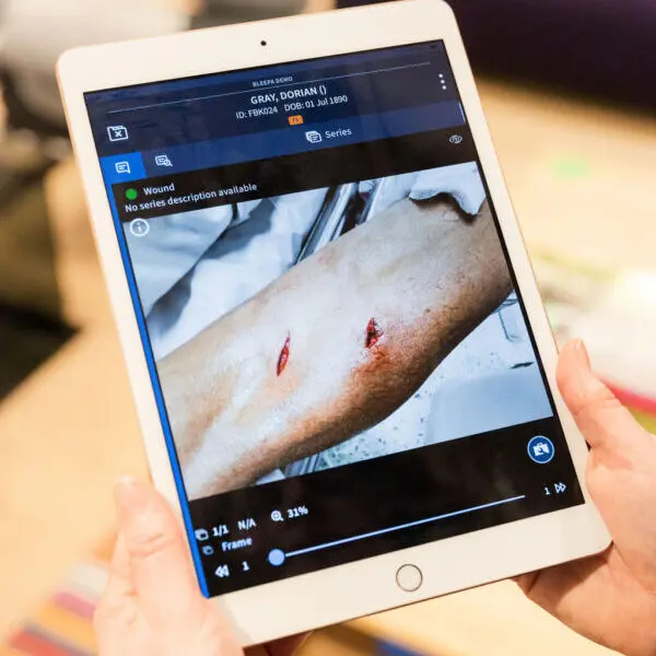 Bleepa on tablet device showing patient photo