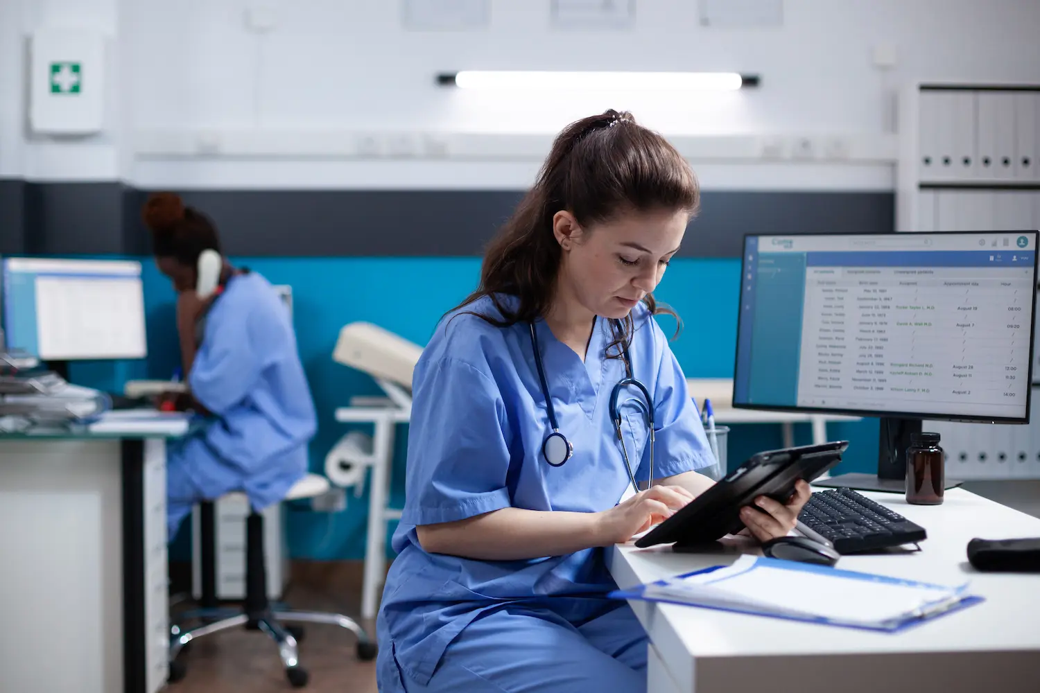Doctor on tablet
