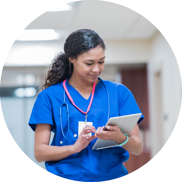 Clinician on tablet device