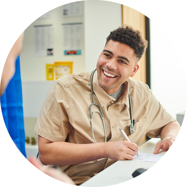 Clinician talking to patient
