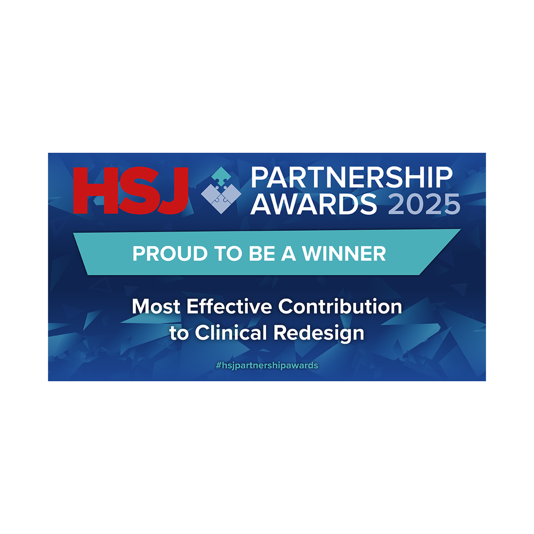 Logo for HSJ Partnership Awards 2025 most effective contribution to clinical redesign award